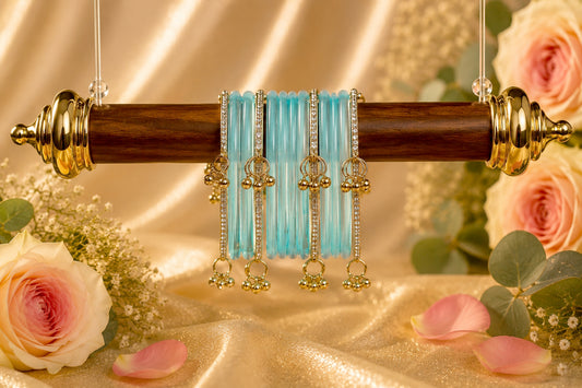 Blue Rhinestone Ghungroo Set
