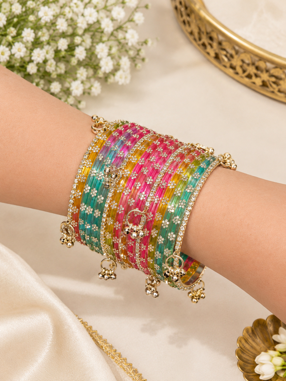 Multi Rhinestone Bangle Set