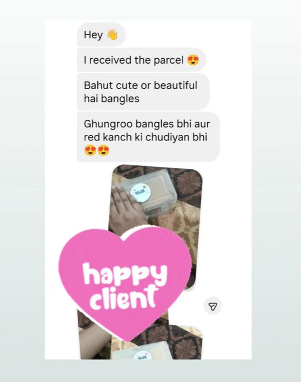 WhatsApp message: received the parcel, bahut cute or beautiful hai bangles